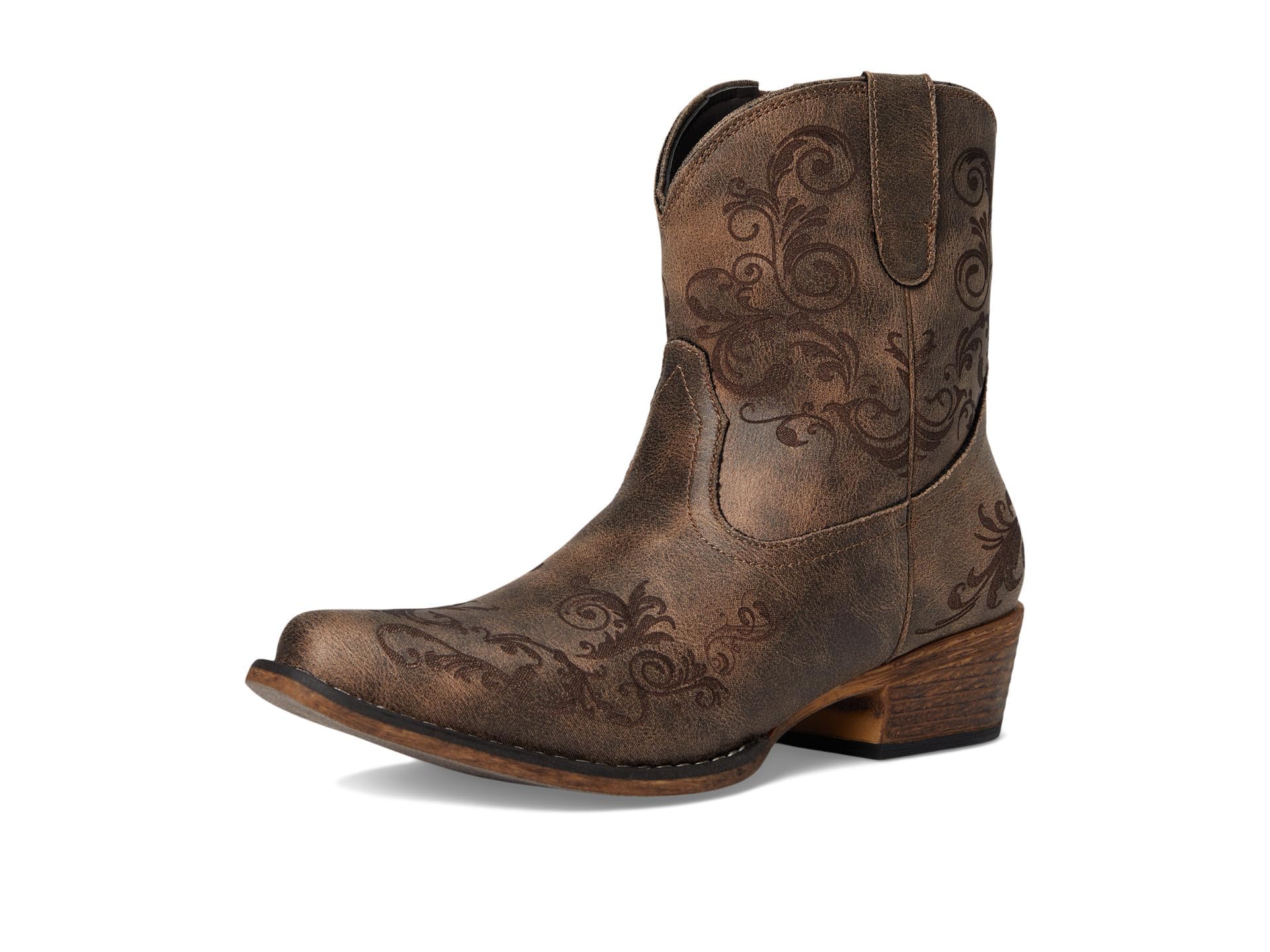 ROPER Womens Short Stuff Embroidery Snip Toe Casual Boots Ankle Low Heel 1-2'' - Brown'
