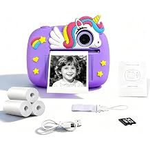 Cute Instant Print Camera for Kids Perfect Birthday for Girls and Boys Age 3-12, Fun HD Digital Video Camera Toy with 32GB SD Card, Pink Unicorn, Pink