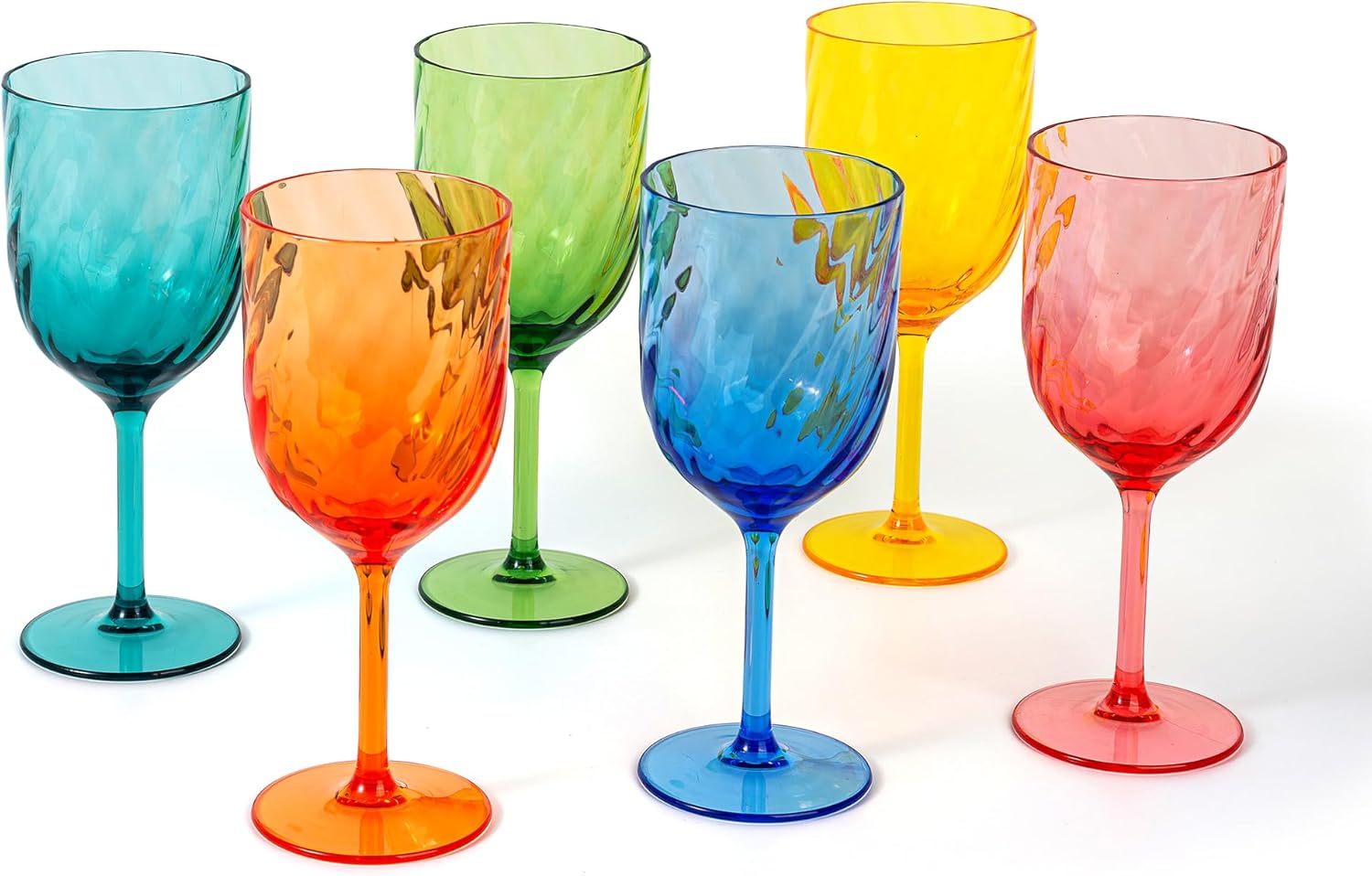 KOXIN-KARLU Unbreakable Classic 14 ounce All-Purpose Plastic Stem Wine Glasses Acrylic Glasses, Set of 6 Multicolor