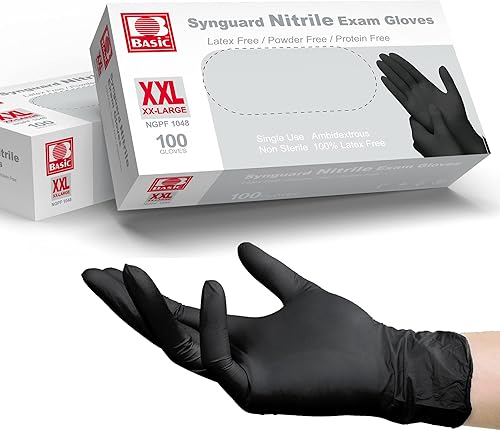 Basic Guantes de examen médico de nitrilo, sin látex, sin polvo y no estériles, guantes de 5 mil (paquete de 100, azulnegro)
