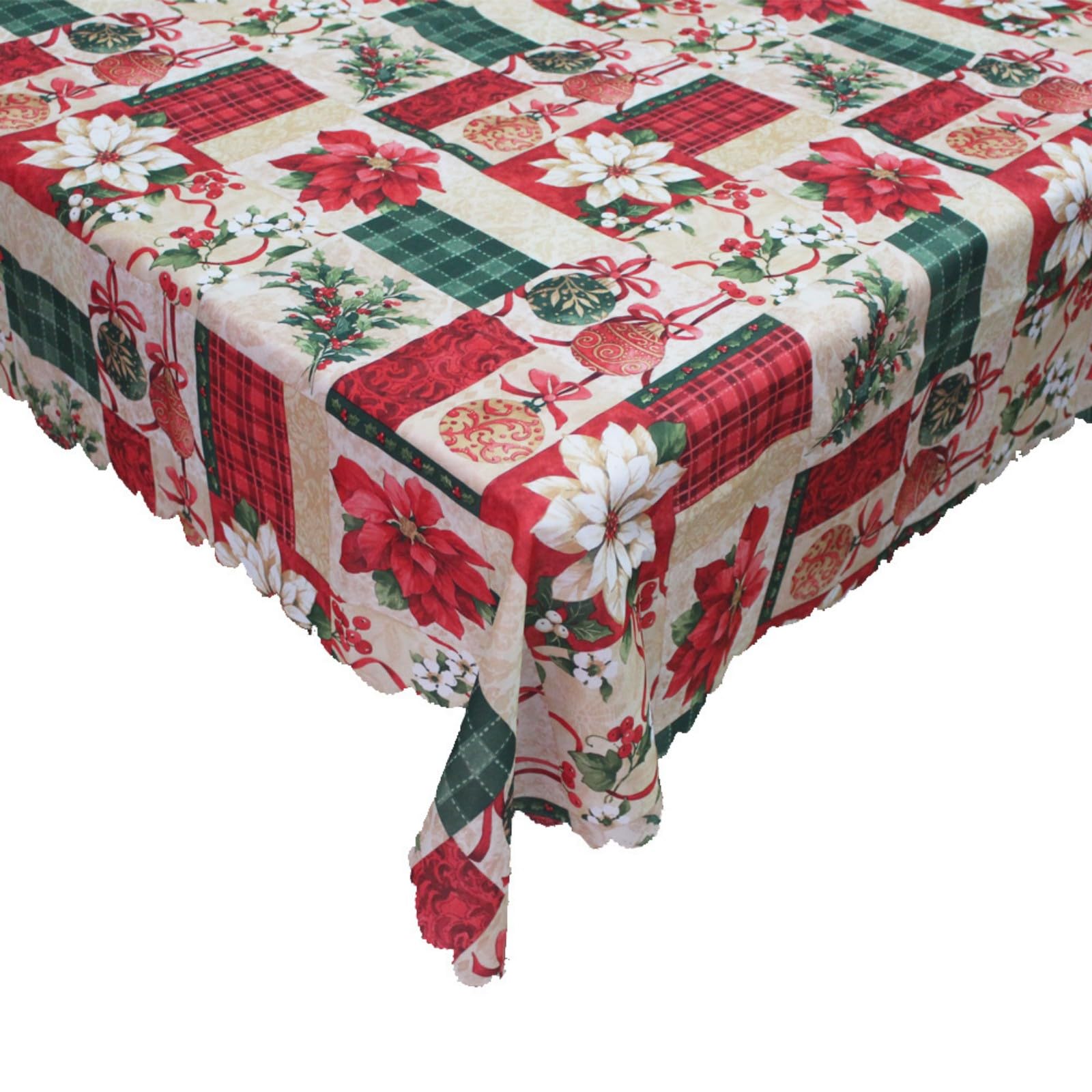 CHUANGOU Christmas Table Cloth,Xmas Table Cover for Holiday Dinner Waterproof and Reusable Table Linens,150 x 180cm (Safflower)