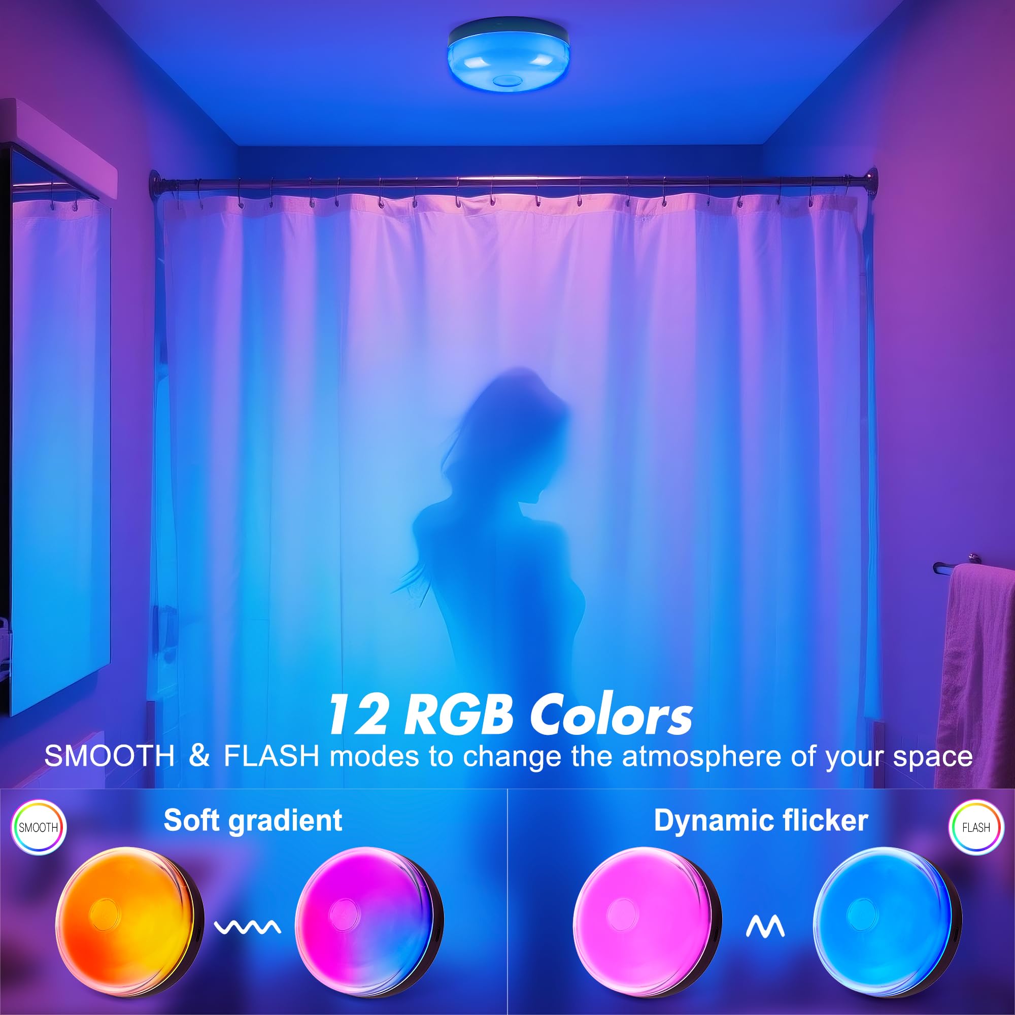 2-Pack Shower Lights for Inside Shower Battery Operated, 15 RGBW Color Changeable Mood Lighting with Remote(Dimmable ? Timer), Magnetic Led Light for Shower Bathroom, Closet, Bedroom, Party Decoration