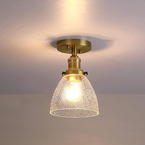 Miniatura 3 de Dolaimi House Industrial Modern - Paquete de 2 lámparas de techo semiempotradas doradas de 6.5 pulgadas, pantalla de cristal transparente, acabado