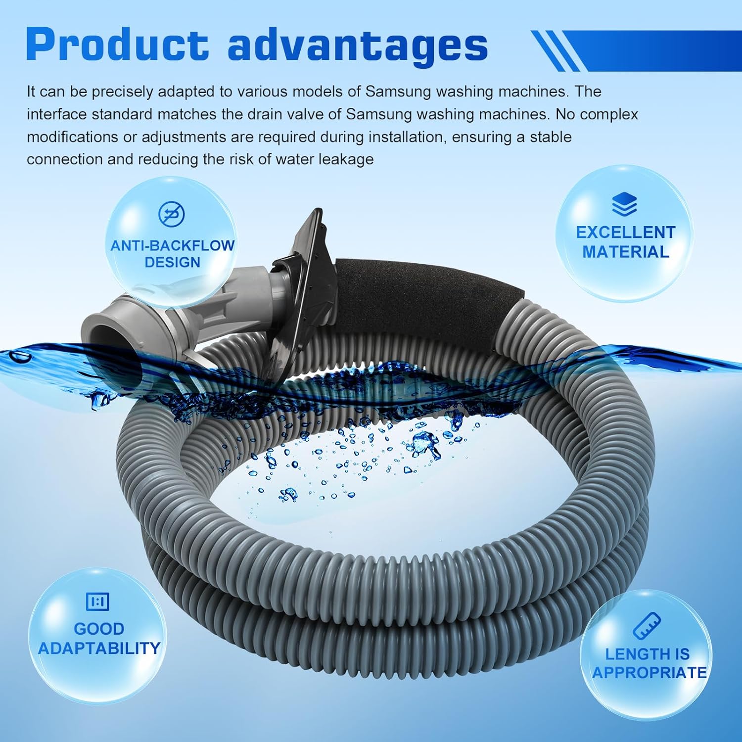 2026 Upgrade DC97-18682D DC97-18682C Washing Machine Drain Hose Compatible with Samsung Drain Hose Replacement DC97-18682B DC61-03947A DC97-18682E