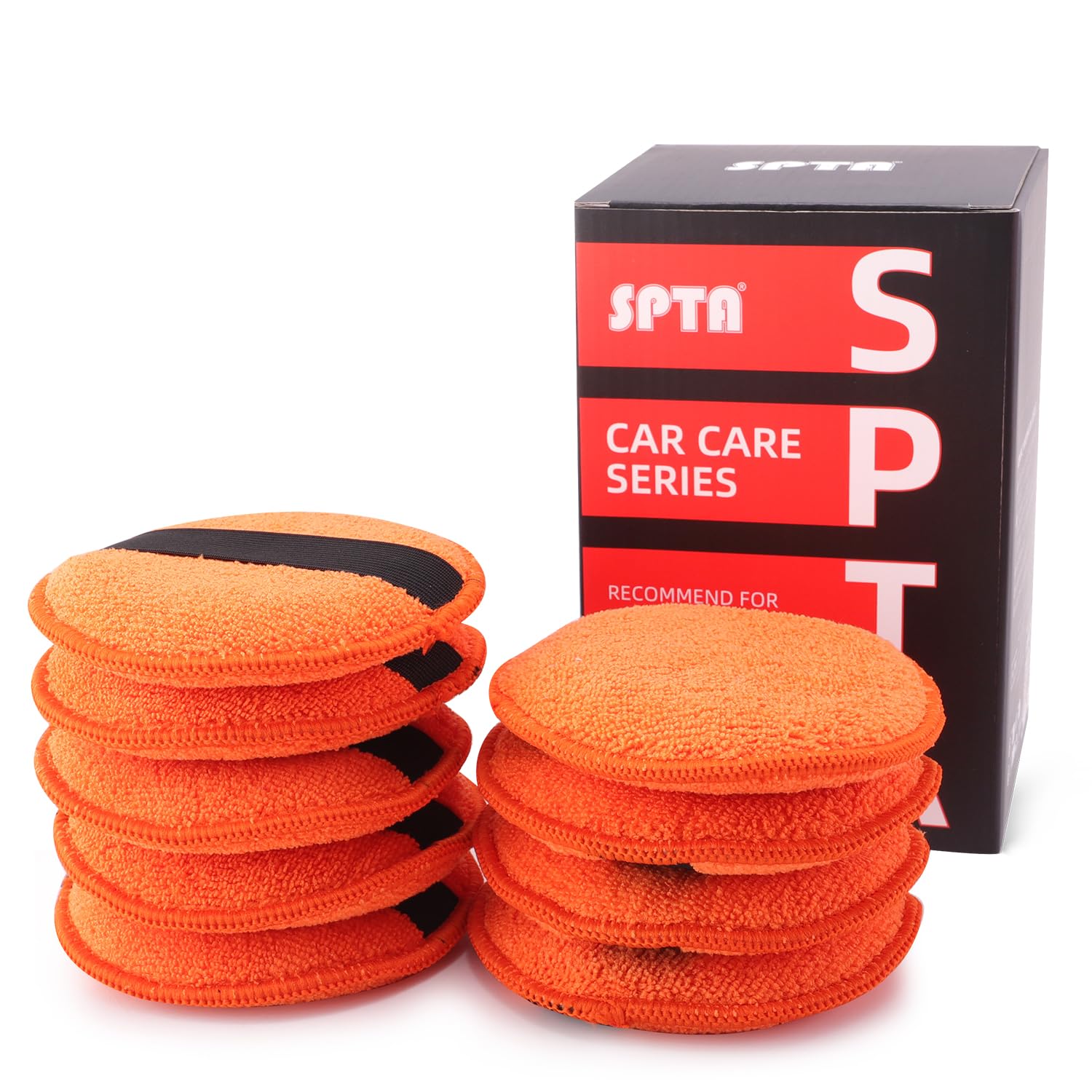SPTA Microfiber Applicator Pads, 9Pcs 5 inch Car Wax Applicator Hand Polishing Microfiber Foam Pads Set with Grip of Elastic Band, Microfiber Buffing Cleaning Pads for Car Polish Applying Wax