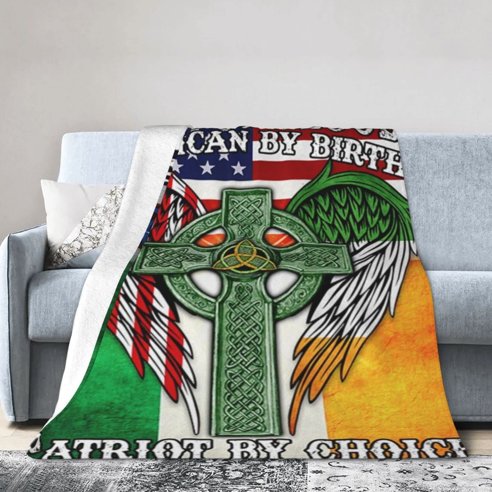 Lsjuee Flannel Fleece Blanket 50"X40" Irish American Irish by Blood American by Birth Patriot by Choice Bed Throw Blanket Funny Ultra-Soft Travel Spring Blankets for Boys Keep Warm