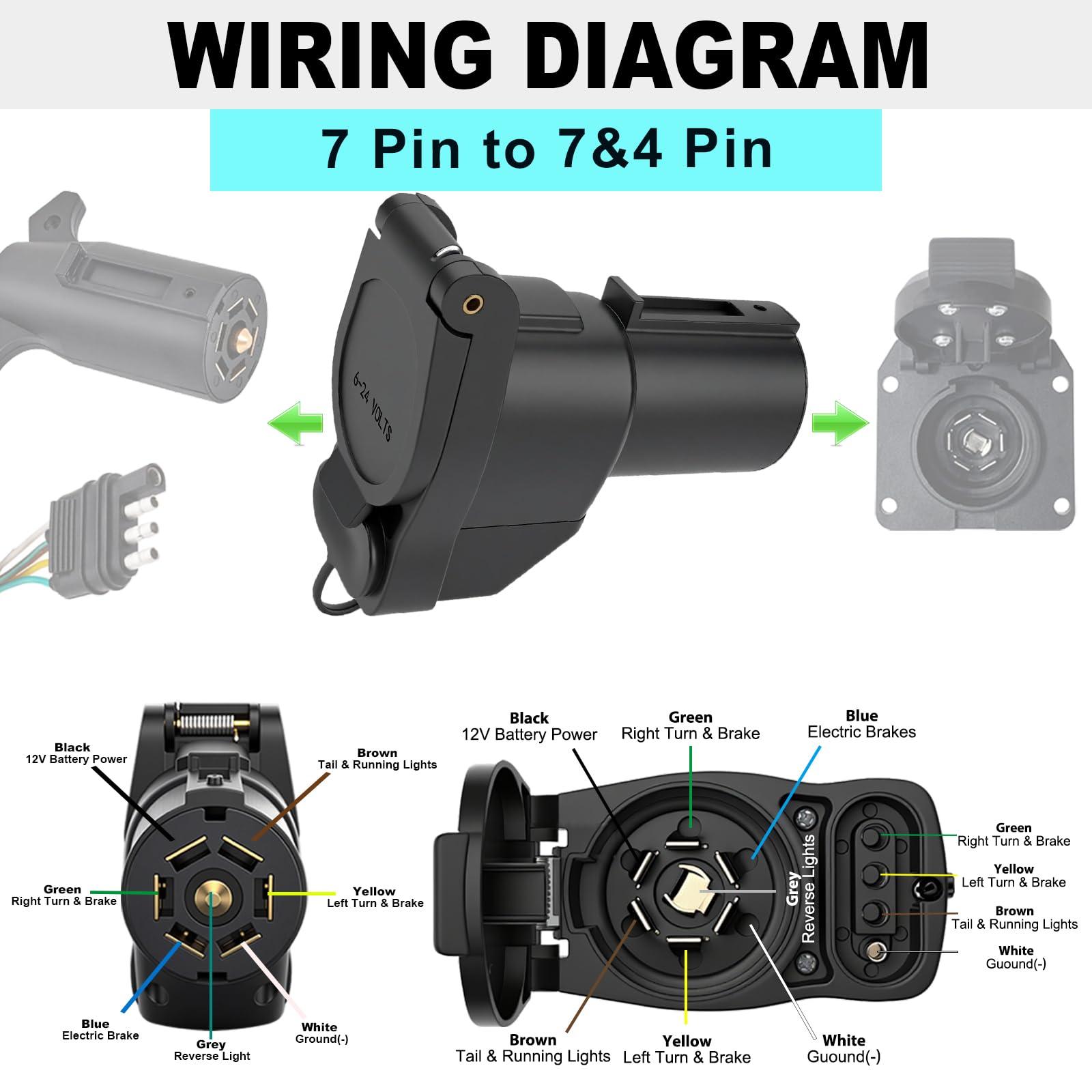 Adaptateur multi-remorquage 7 lames vers 7 lames et 4 connecteurs plats pour remorque 7 et 4 broches Design Plug and Play Double sortie 7 lames et 4 plats
