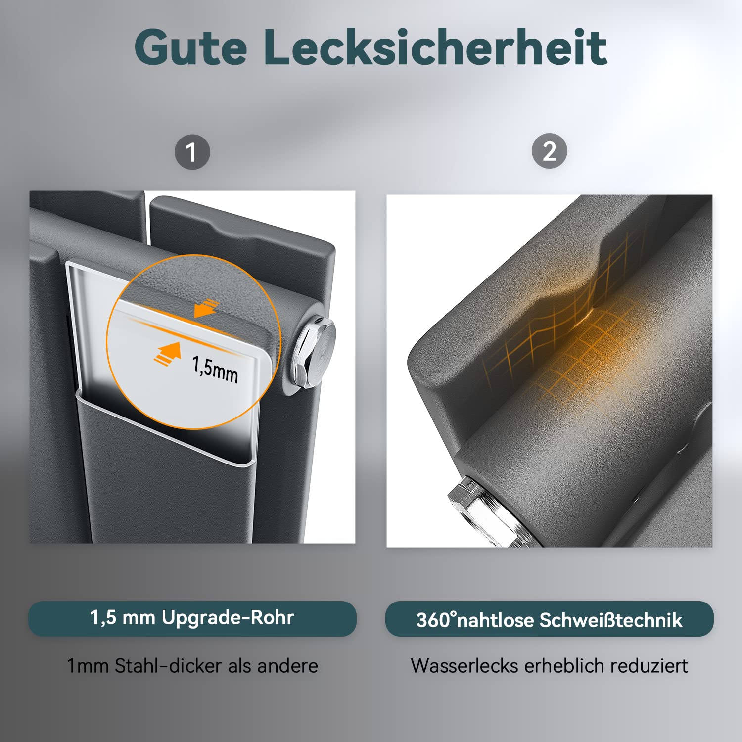ELEGANT Design Heizkörper Flach 1600x308mm mit Anthrazit Multiblock Thermostat Flachheizkörper Anthrazit Doppellagig Vertikal Heizkörper Mittelanschluss