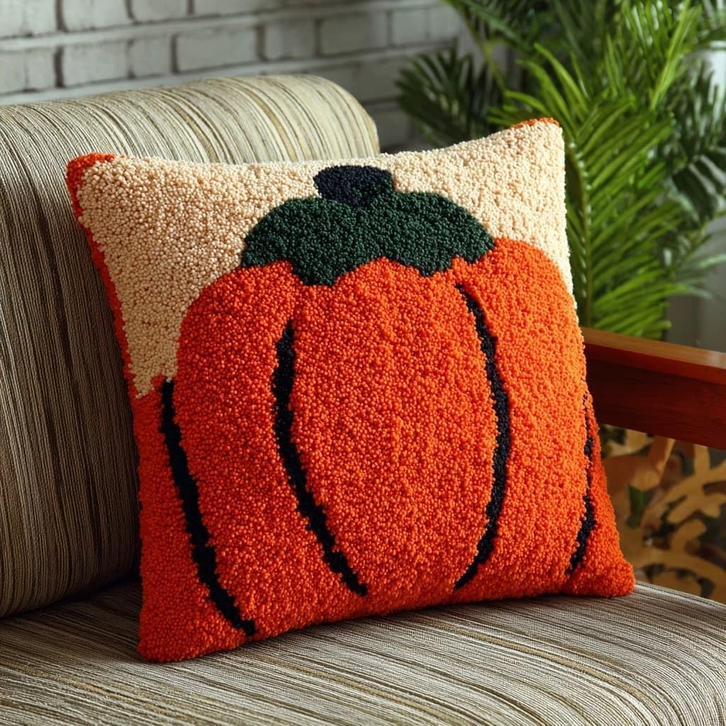 Henypt Latch Hook Pillow Case Kits, Pumpkin