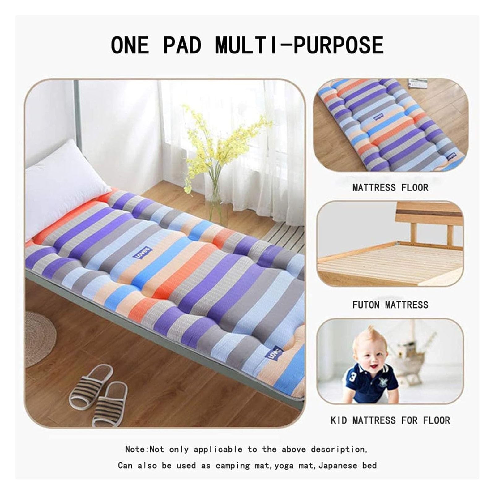 Futón Japonés 3cm Grueso Plegable Tatami Esterilla Portátil Enrollable Cama para Invitados Camping Dormitorio Transpirable Colchoneta De Suelo Crown