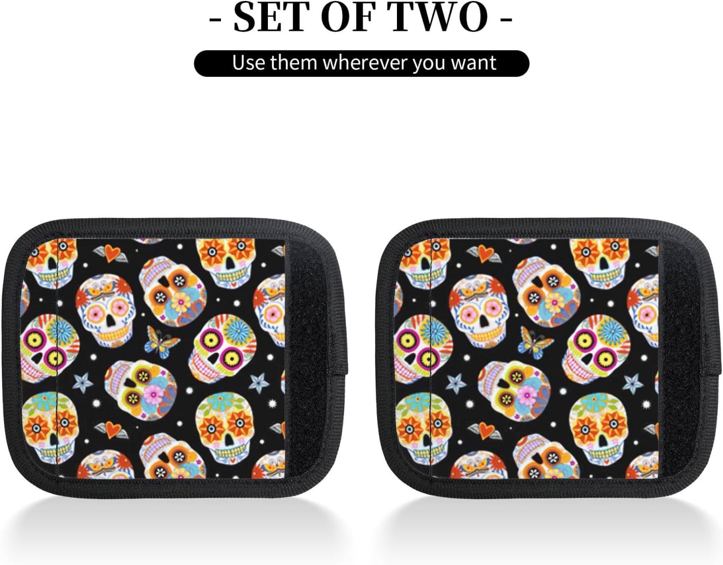 Sugar Skulls Butterfly Print Luggage Handle Wraps Luggage Identifiers Soft Neoprene Luggage Handle Wraps for Suitcase Trolley Handle Grip Cover 2 Pack Luggage Tags