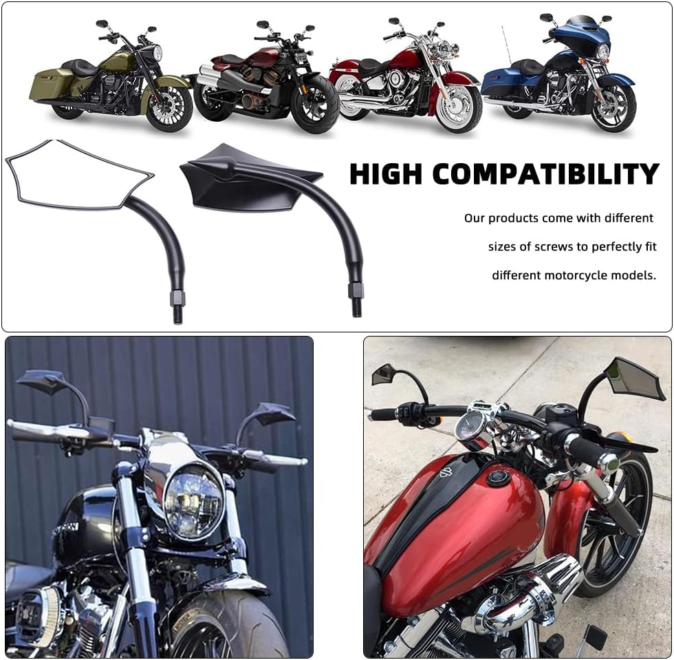 Black Irregular Shape Motorcycle Mirrors,Upgrade Rearview Motorcycle Mirrors With M8 10 Screws Compatible with Harley Yamaha Kawasaki And More