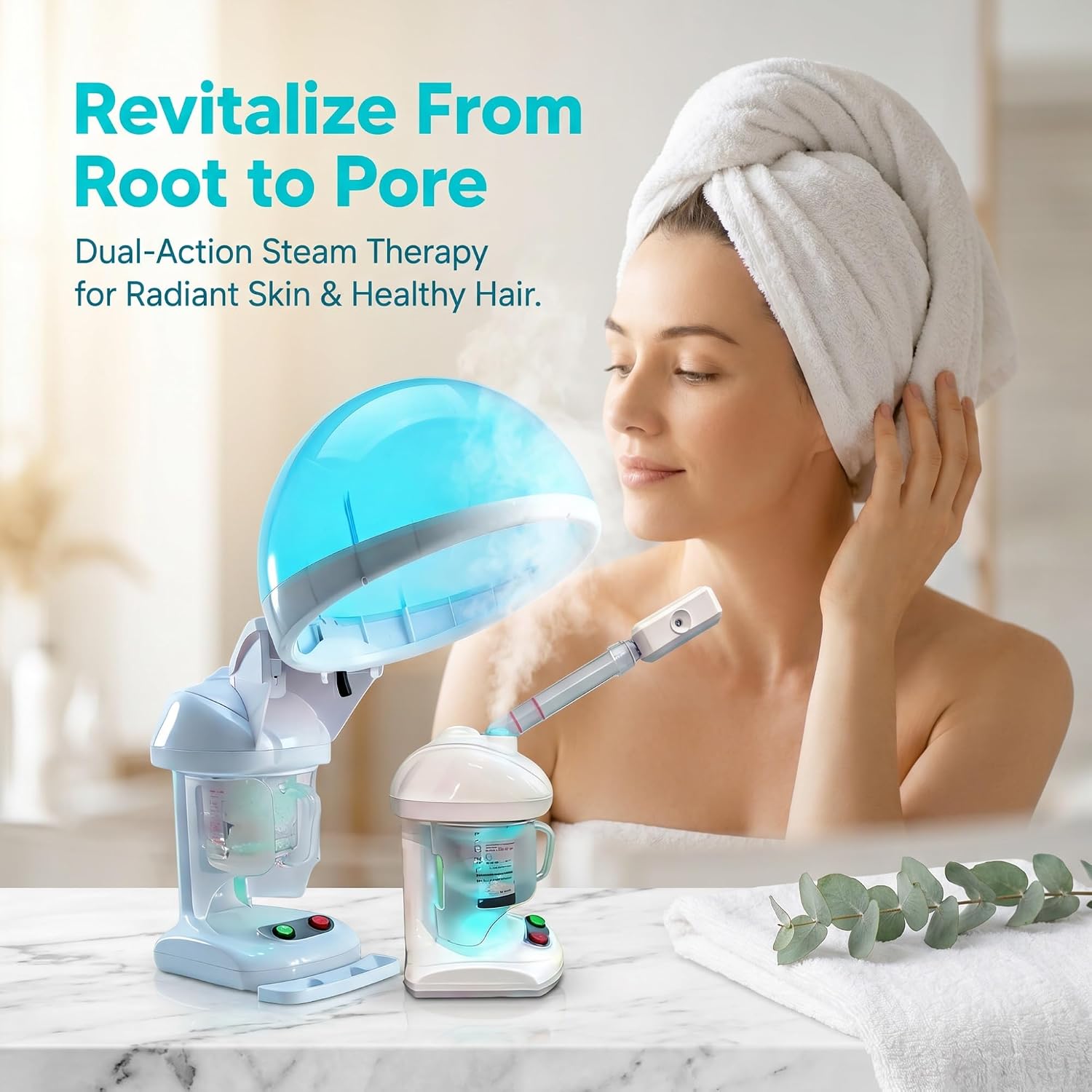 Hair Steamer Facial Steamer 2 in 1 ，with 360° Rotatable Spray Arm and Auto-Off Safety for Home Salon Spa Or Personal Care