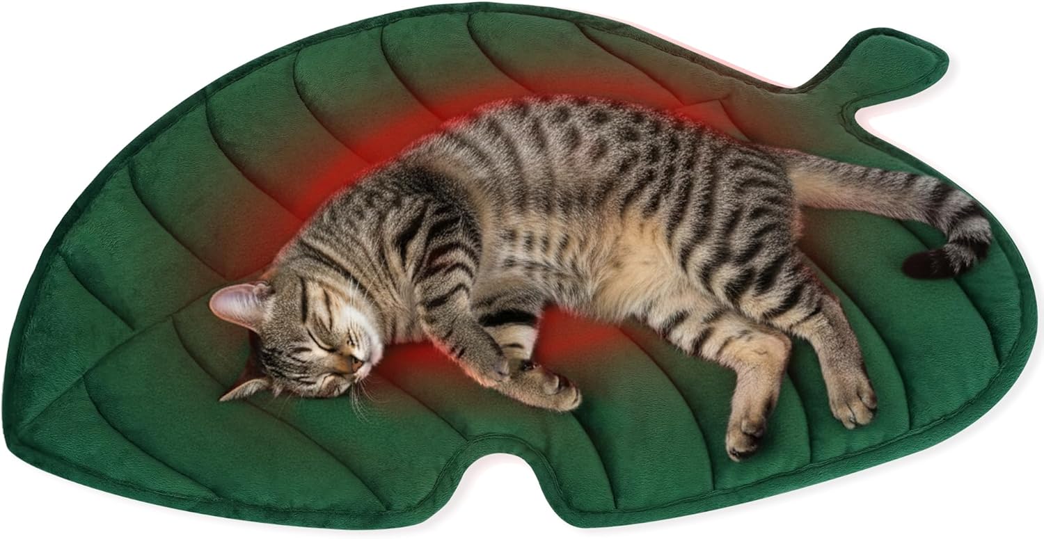 NWK Green Leaf Shaped Self Warming Cat Bed Mat, Thermal Dog Mat Cat Pad, Washable, Non-Slip Bottom for Sofa & Crate & Kennel & Car Seat (Green Leaf, Large (30'' X 19'')) - Amazon product rated Grade B