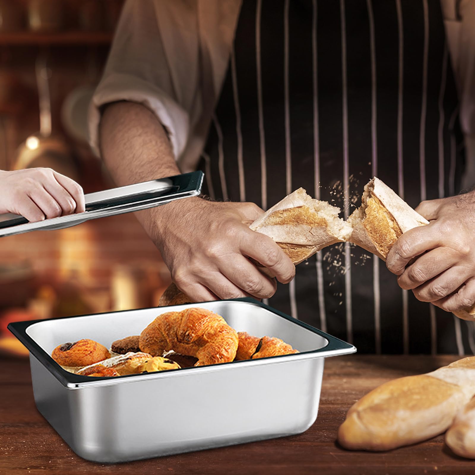 Bordeag Lot De 3 Bac De Cuisson En Inox 1/3 Bac Inox 32,5x17,5x6,5cm Plat Rectangulaire Ensemble De Récipients En Acier Inoxydable Bols À Paner Avec Couvercle Récipient Gastronorme Pour Nourriture