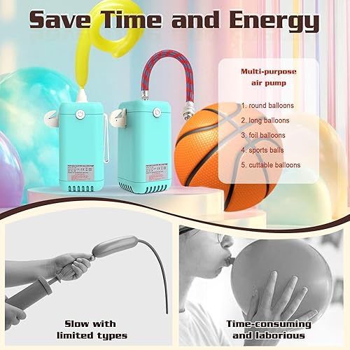 Miniatura 3 de AXHJ Bomba de aire eléctrica para globos largos, bomba de globo de aire eléctrica 2 en 1, inflador de globos para 260 q, papel de aluminio, globos