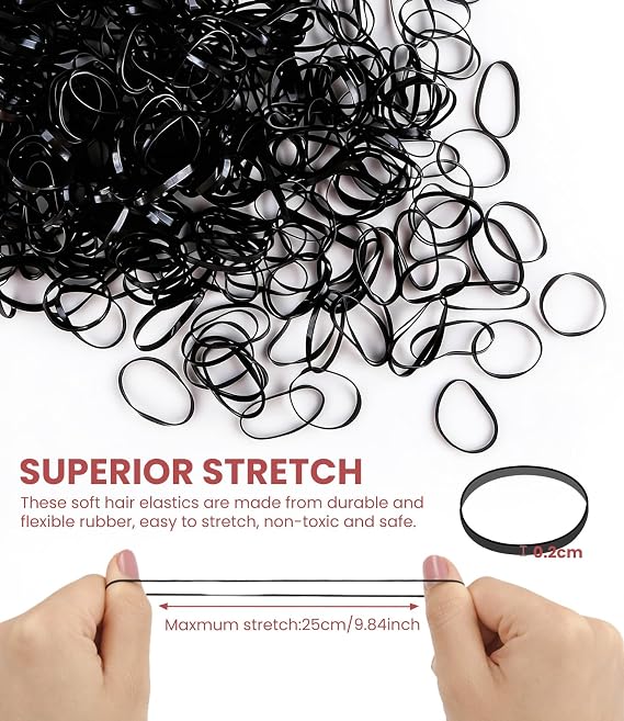500pcs Small Elastic Hair Bands, Hair Bands Suitable for Women and Children With Braided Hair - Black