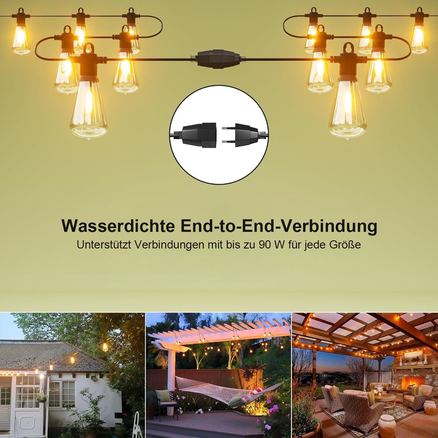 Kawaya Lichterkette Außen 30M Wasserdicht IP65, 50+2 ST38 Birnen | Lichterkette Glühbirnen LED, Lichterkette Garten Deko für Terrasse, Bäume, Hochzeit, Party, Festival, 2700K Warmweiß