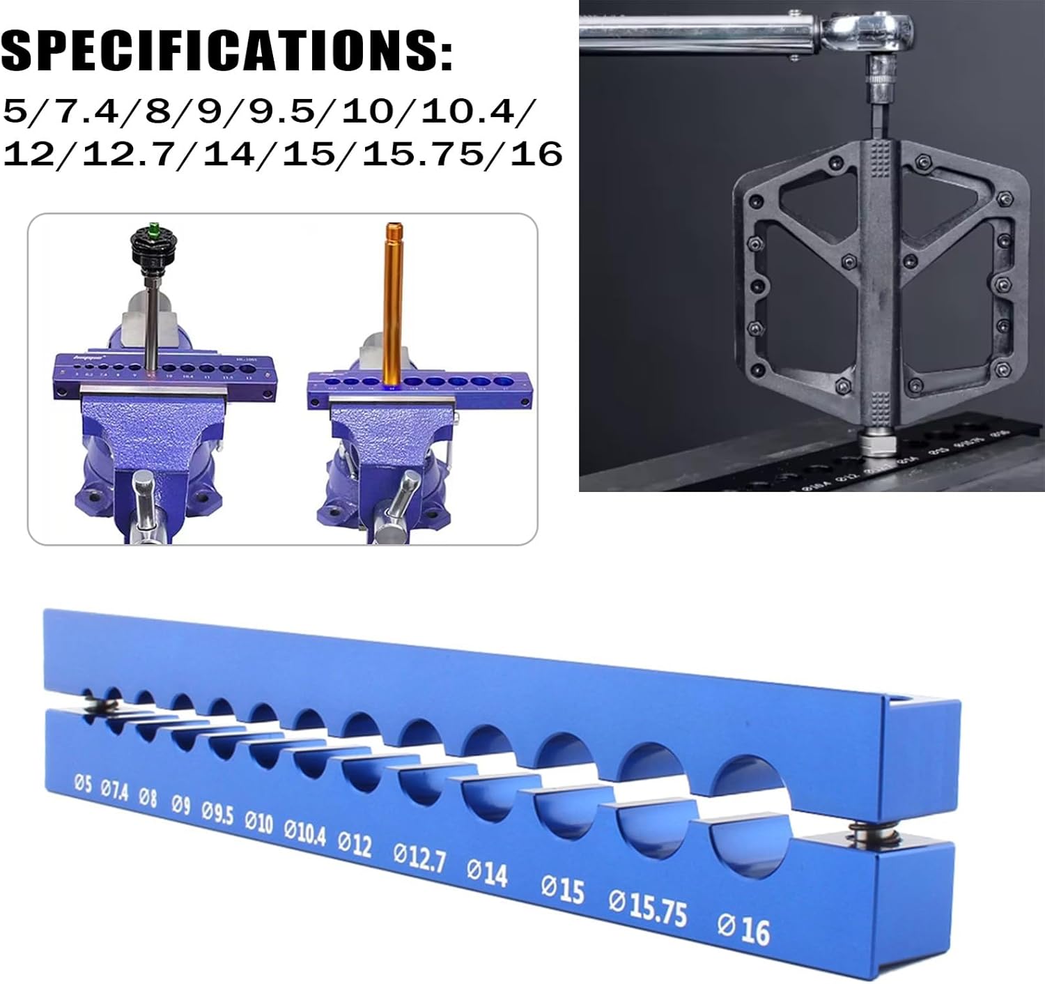 Bike Vise Insert Clamp Front Fork Hub Clamp for Bike Rear Shocks Parts for Diameter 5/7.4/8/9/9.5/10/10.4/12/12.7/14/15/15.75/16 mm (Blue)