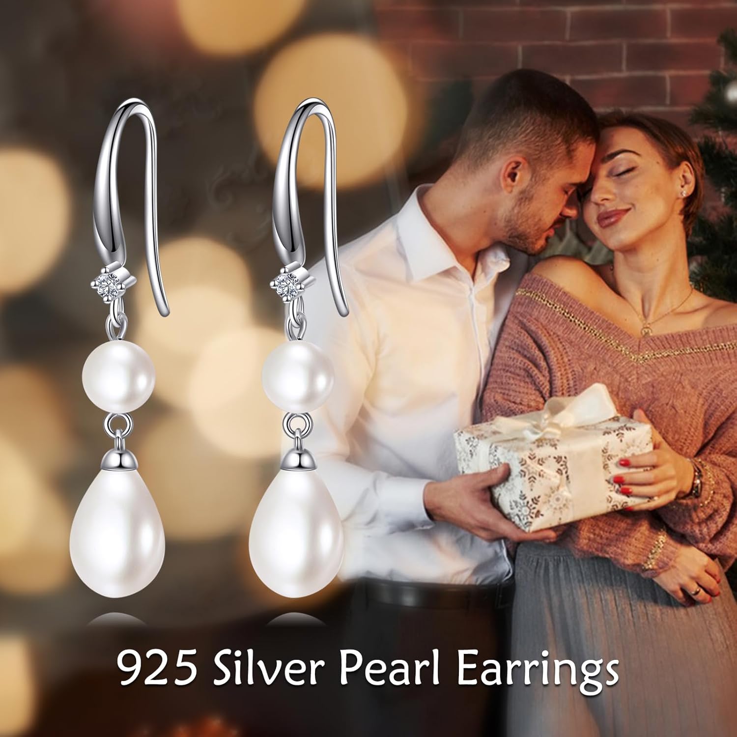POPLYKE 8mm Pearl Earrings for Women 925 Sterling Silver Vintage Dangle Earrings CZ Pearl Jewelry Mother‘s Day - Image 2