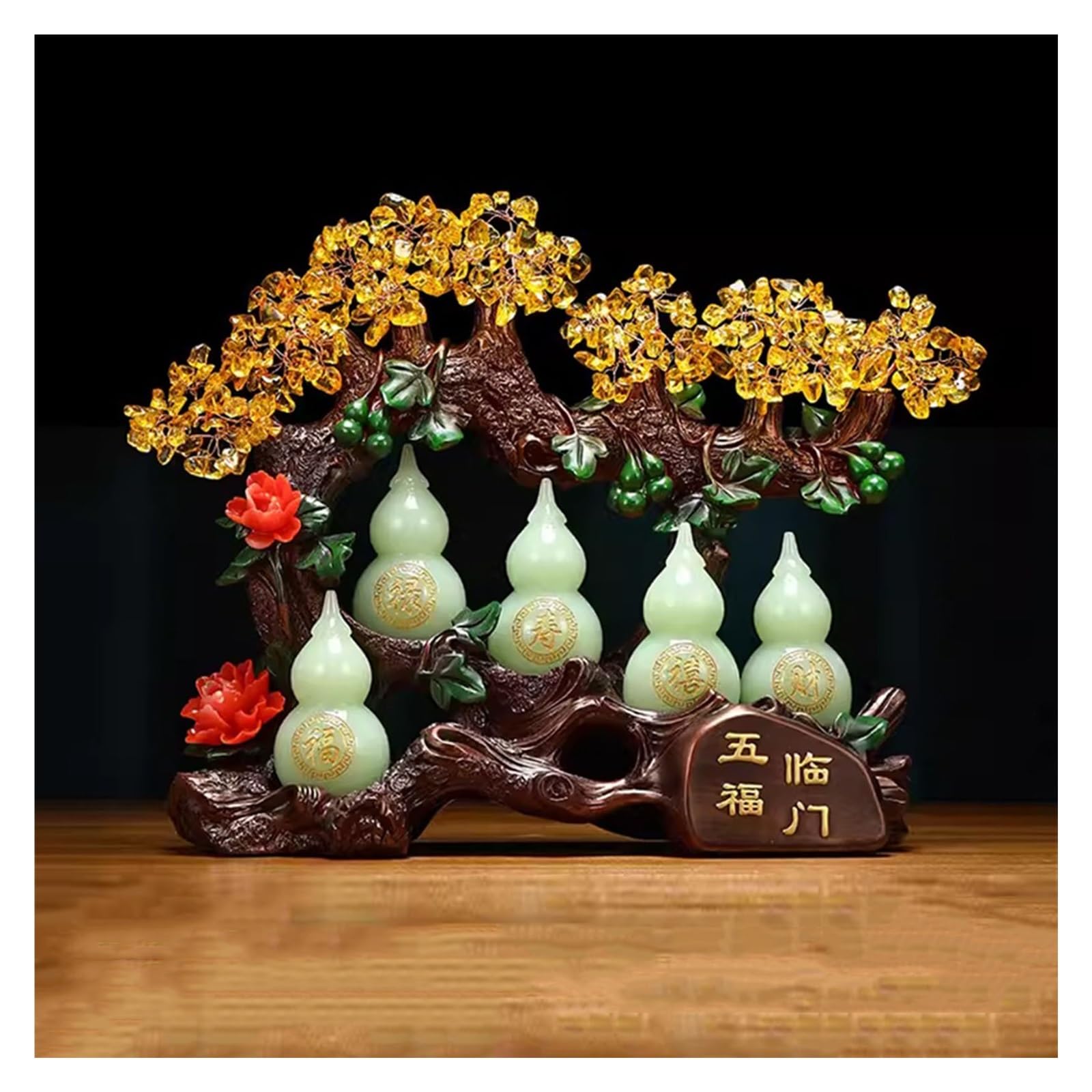 HCZKIUJY Luck and Wealth Crystal Tree Yellow Crystal Gourd Fortune Tree Crystal Bonsai Style Decoration for Luck and Wealth Housewarming Gift Crystal Bonsai Fortune Chakra (Blue L)