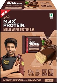 RiteBite Max Protein Coffee Mousse 10g Protein Millet Wafer Bars (Pack of 6), No Maida, No Palm Oil, Zero Added Sugar, Cru... Price In India