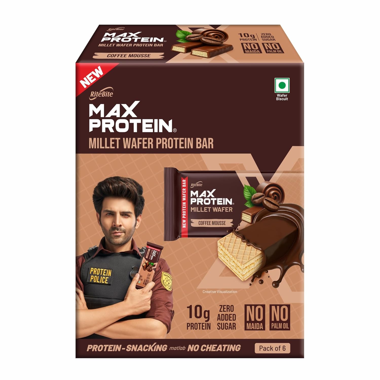 RiteBite Max Protein Coffee Mousse 10g Protein Millet Wafer Bars (Pack of 6), No Maida, No Palm Oil, Zero Added Sugar, Cru