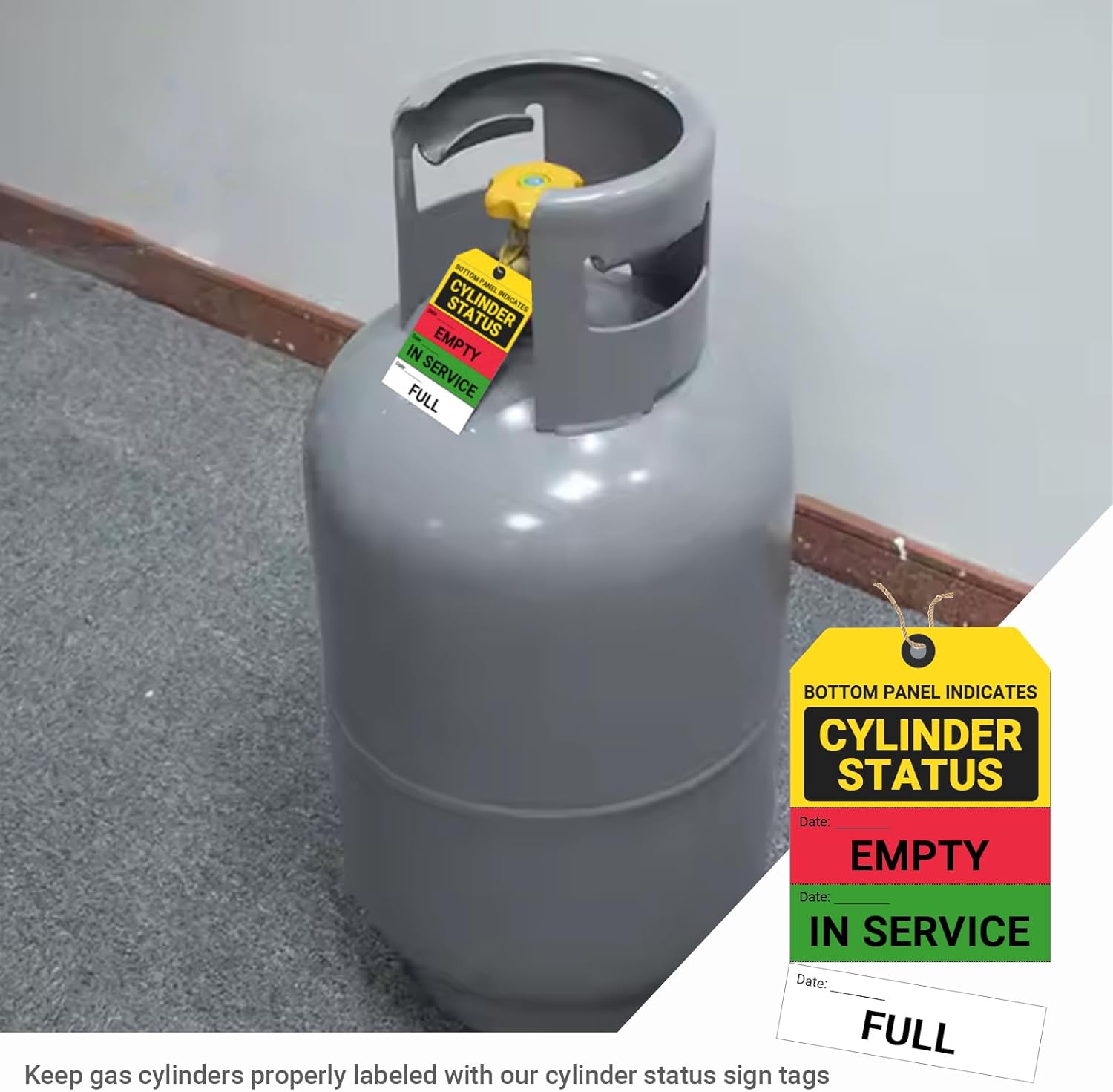 Cylinder Status Sign Tags - Empty in Service Full 3-Part Perforated Labels, with Pre-Attached Wires, 6" Lx3 W, 500 Pcs