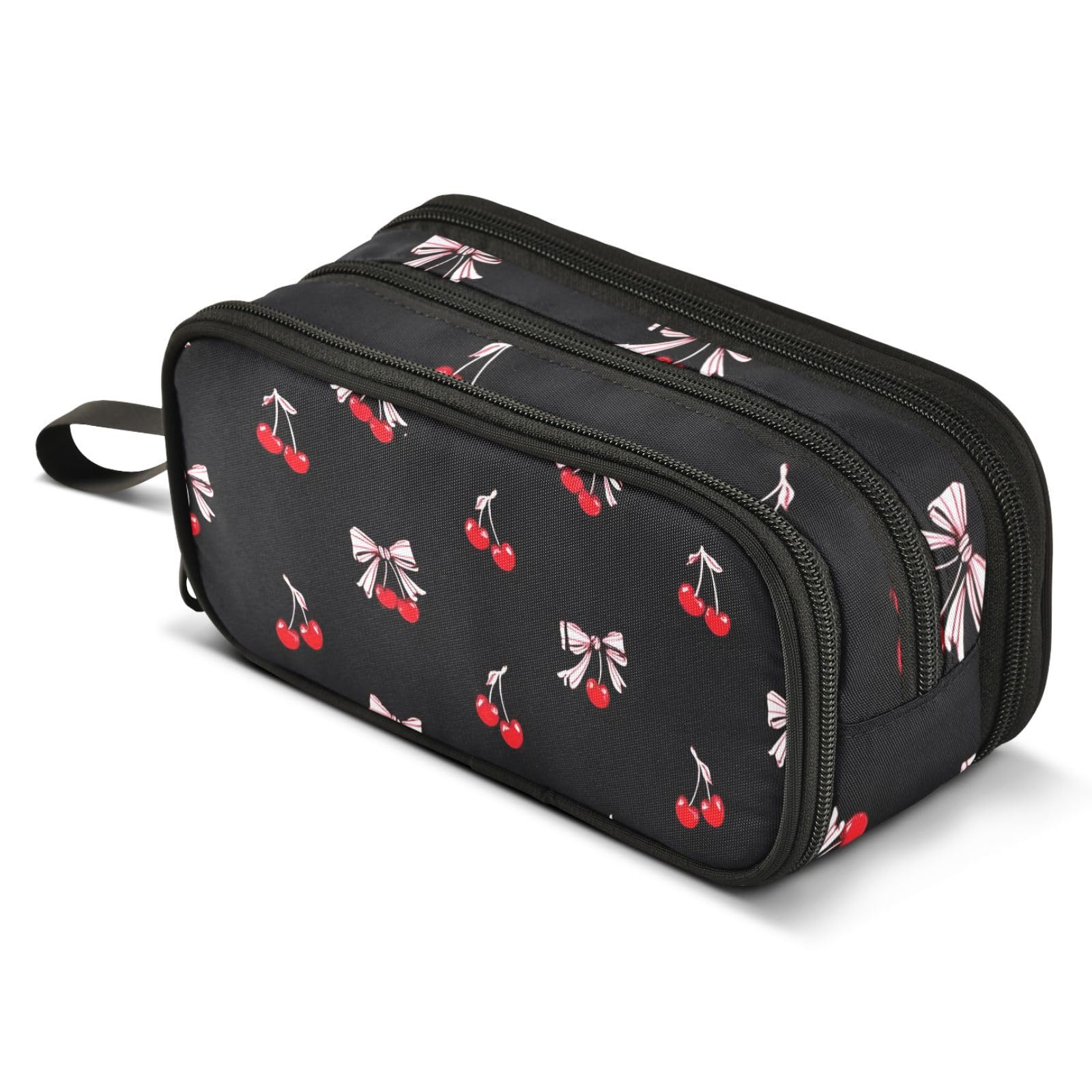 ALAZA Red Cherry Pink Bow Black Pencil Case Box Boys Girls