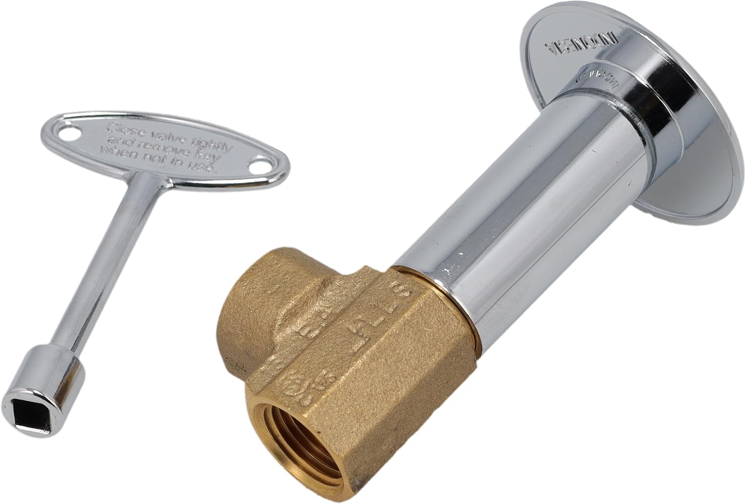 Supplying Demand SVL-2LK-CP Fireplace Fire Pit | 1/2" NPT Brass Log Lighter Angle Stop Valve, Polished Chrome with Escutcheon and Key