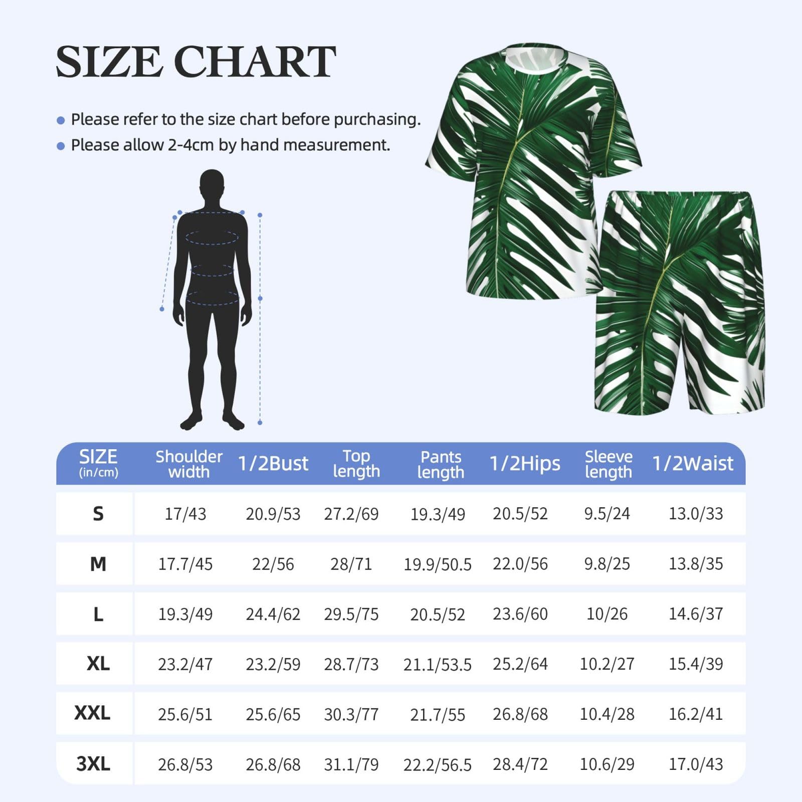 Conjunto de pijama clásico con estampado de hojas de palma verde para hombre, pantalones cortos de pijama suaves para hombre, perfecto para las noches de verano