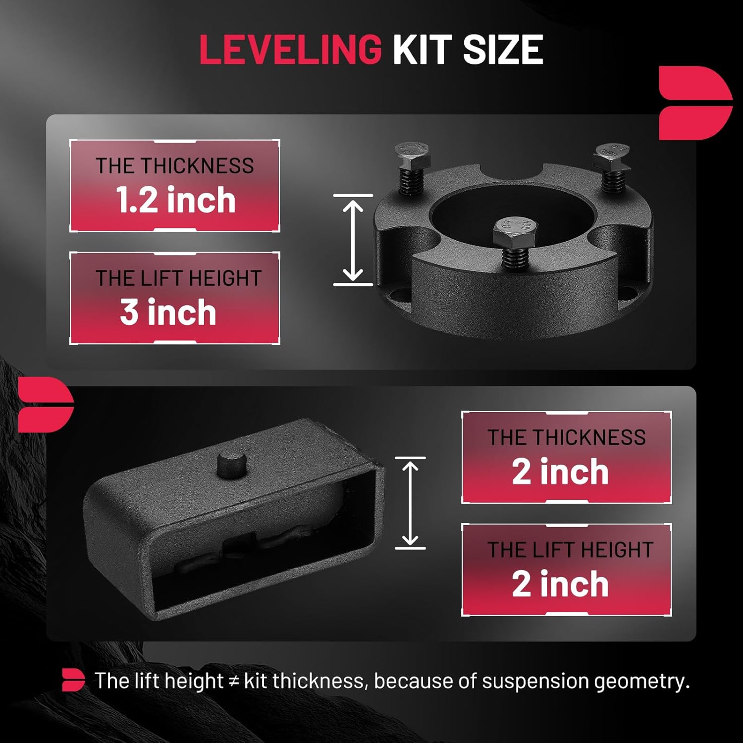 BDFHYK Leveling Lift Kits Compatible with Toyota Tacoma, 3" Front and 2" Rear Leveling Lift Kit for 1995-2004 Tacoma 2WD 4WD, 6061 T6 Aluminum Billet Strut Spacers, 6 Lug Wheel Bolt Pattern Only