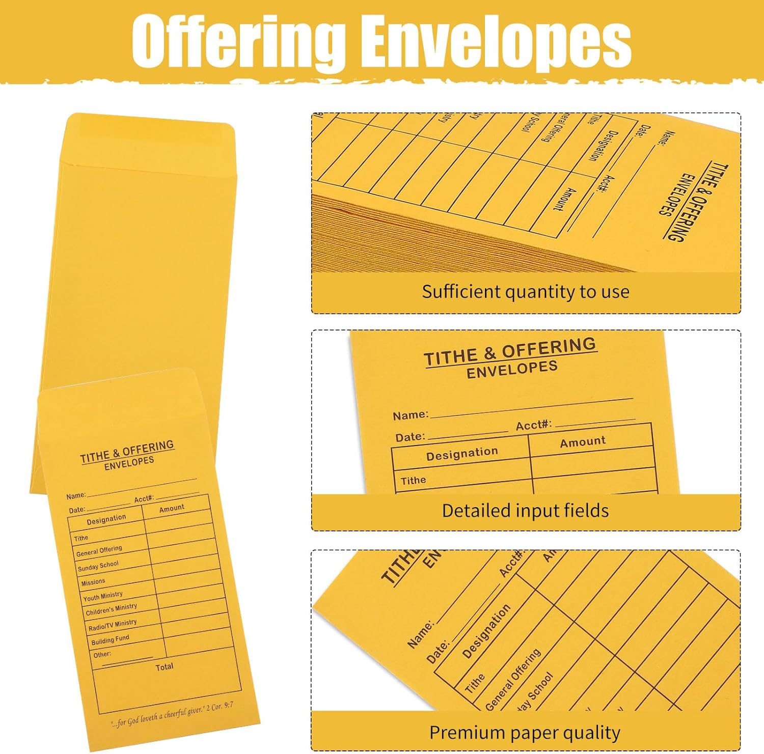 600 Pcs Church Offering Tithe Donation Envelopes 6.5 x 3.5 Inch Golden Paper Tithes and Offering Envelopes for Church Tithing Checks and Cash Envelopes for Offering(600, Tithes And Offering)