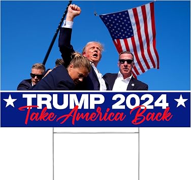 Made In USA, Not China | Trump 2024 Yard Sign | Take America Back | Iconic Photo | Outdoor Decoration 16" x 12" Double Sided Print with H-Stake
