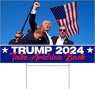Factory Crafts Made In USA, Not China | Trump 2024 Yard Sign | Take America Back | Iconic Photo | Outdoor Decoration 16" x 12" Double Sided Print with H-Stake