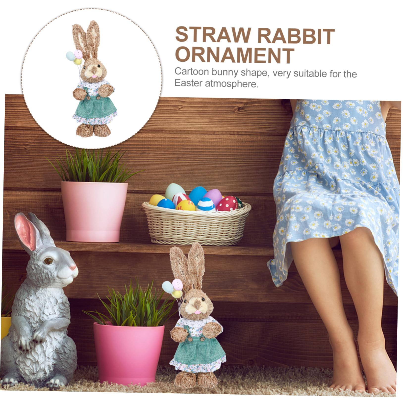 OUNONA 2 Piezas Conejo De Decoraciones De Primavera para El Hogar Cesto Tejido Adorno De Conejo Jardín De Fiesta De Pascua Juguetes Antiguos Artificiales para 35c Algodón Auto Regalo