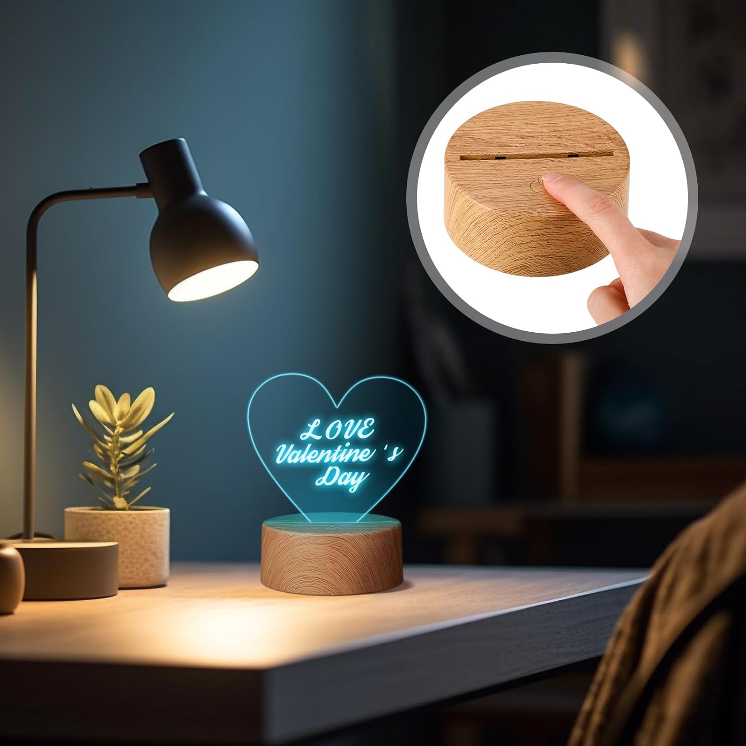 Baquler 4 Set 3D LED Night Light Lamp Base Gift DIY 3D Clear Acrylic Blank Engrave Sheets with Remote Control USB Cable 16 Color 4 Mode for Room Cafe Bar Birthday Decoration(Heart)