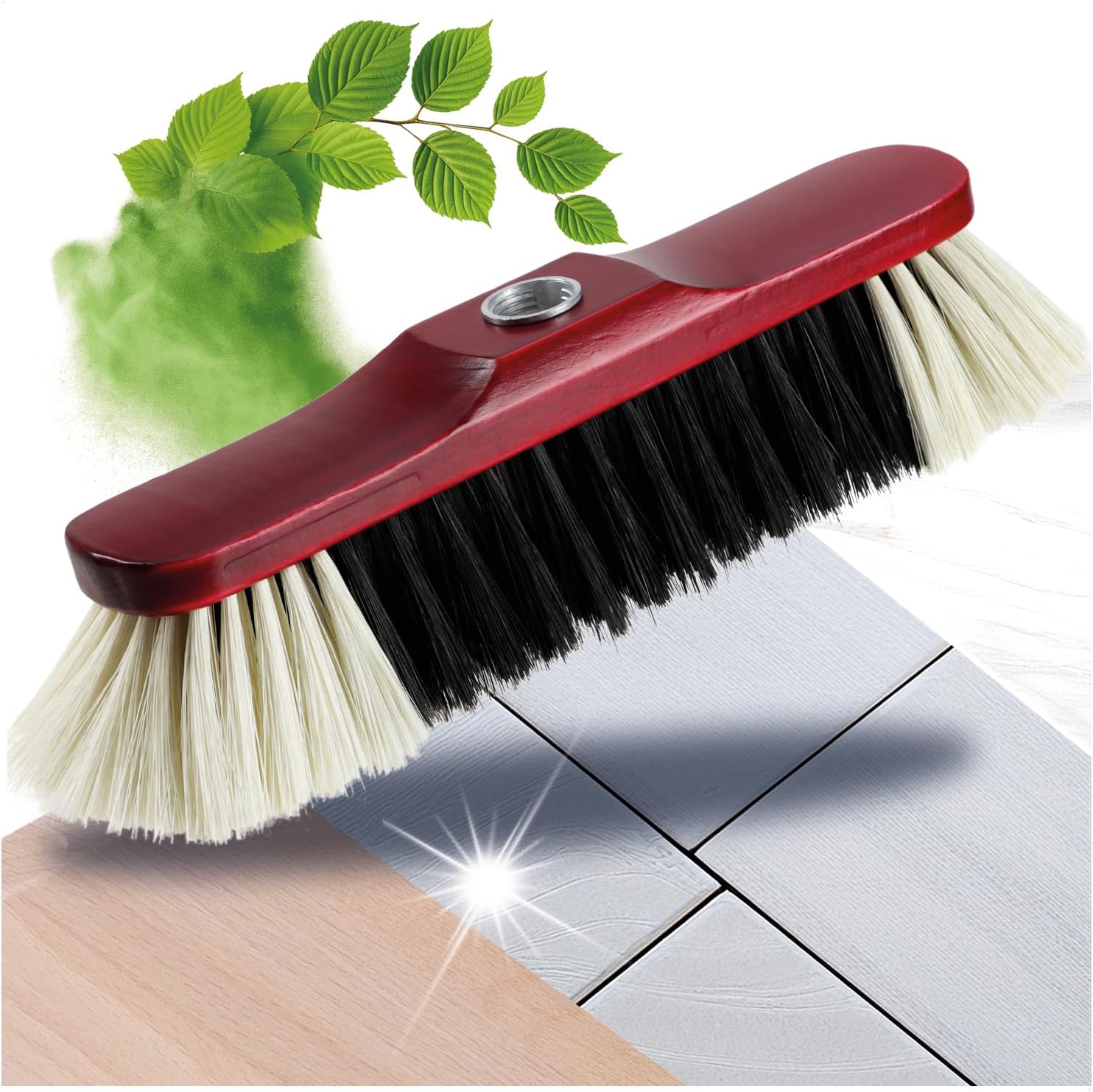 COM-FOUR® miotla pokojowa bez trzonka z gwintem, miotla domowa z mieszanka | miotla z wlosia konskiego wykonana z drewna bukowego - ok. 30 cm