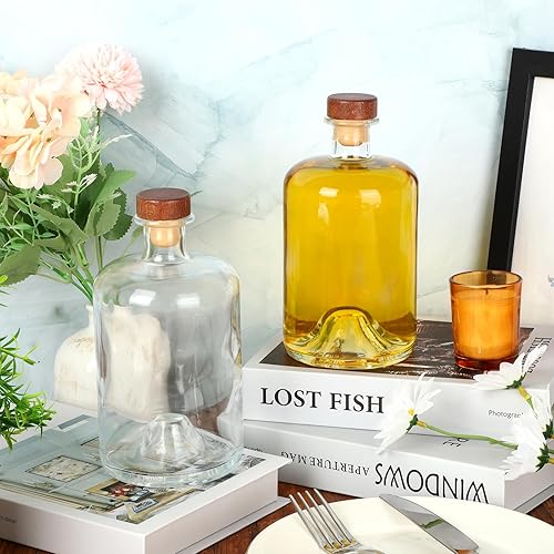 Miniatura 6 de Liengoron 6 botellas de vidrio con corcho de 16.9 fl oz, botella vacía de licor de 17 onzas, botella de vino vacía con tapas de madera en T,