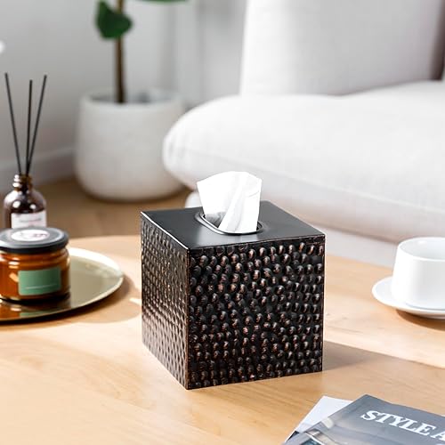 Miniatura 5 de Soporte cuadrado para caja de pañuelos, cajas de pañuelos de cubo negro, accesorios de baño, soportes decorativos de papel facial de bronce,