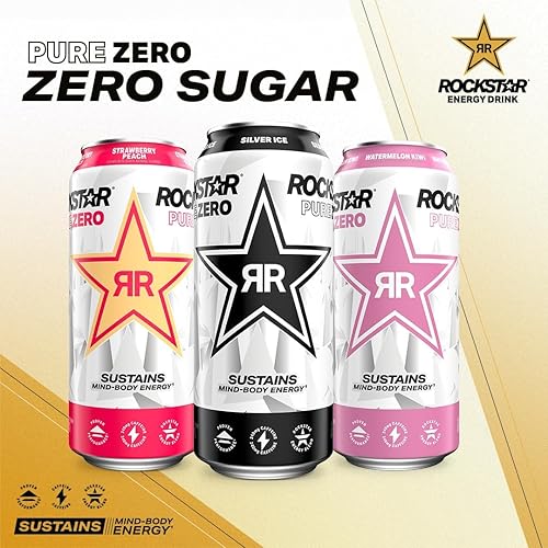 Vista 26 de Rockstar Bebida energética Pure Zero, naranja mandarina, lata de 16 onzas