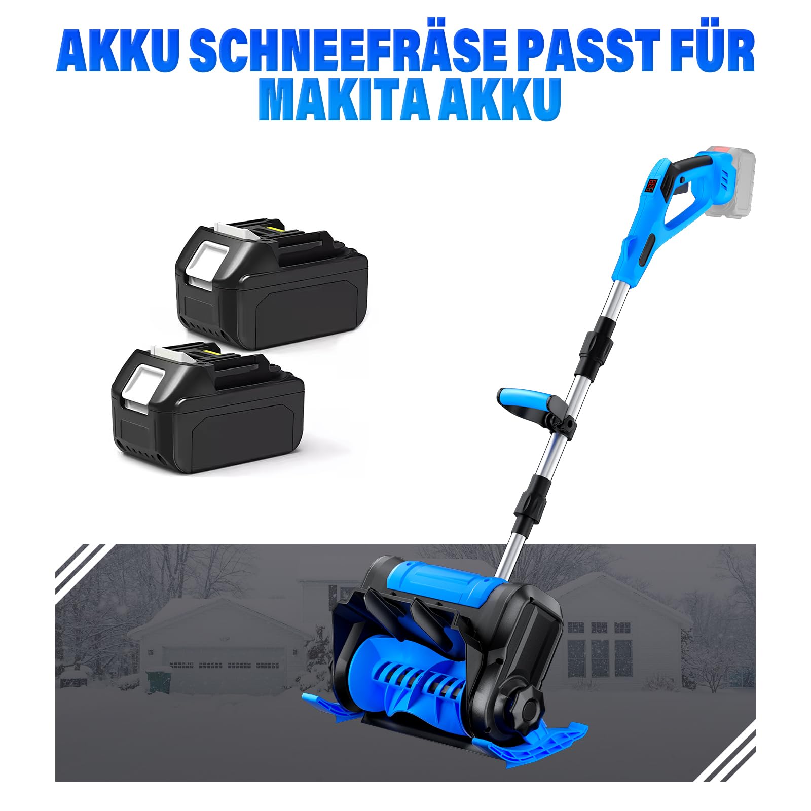Akku Schneefräse für Makita 21V Batterie, Elektrische Schneefräse (1000W kabellos Schneebürste bis Arbeitsbreite 30 cm, Auswurfweite 8.5m, max.Räumtiefe 17cm, 45° Einstellbar) ohne Akkus