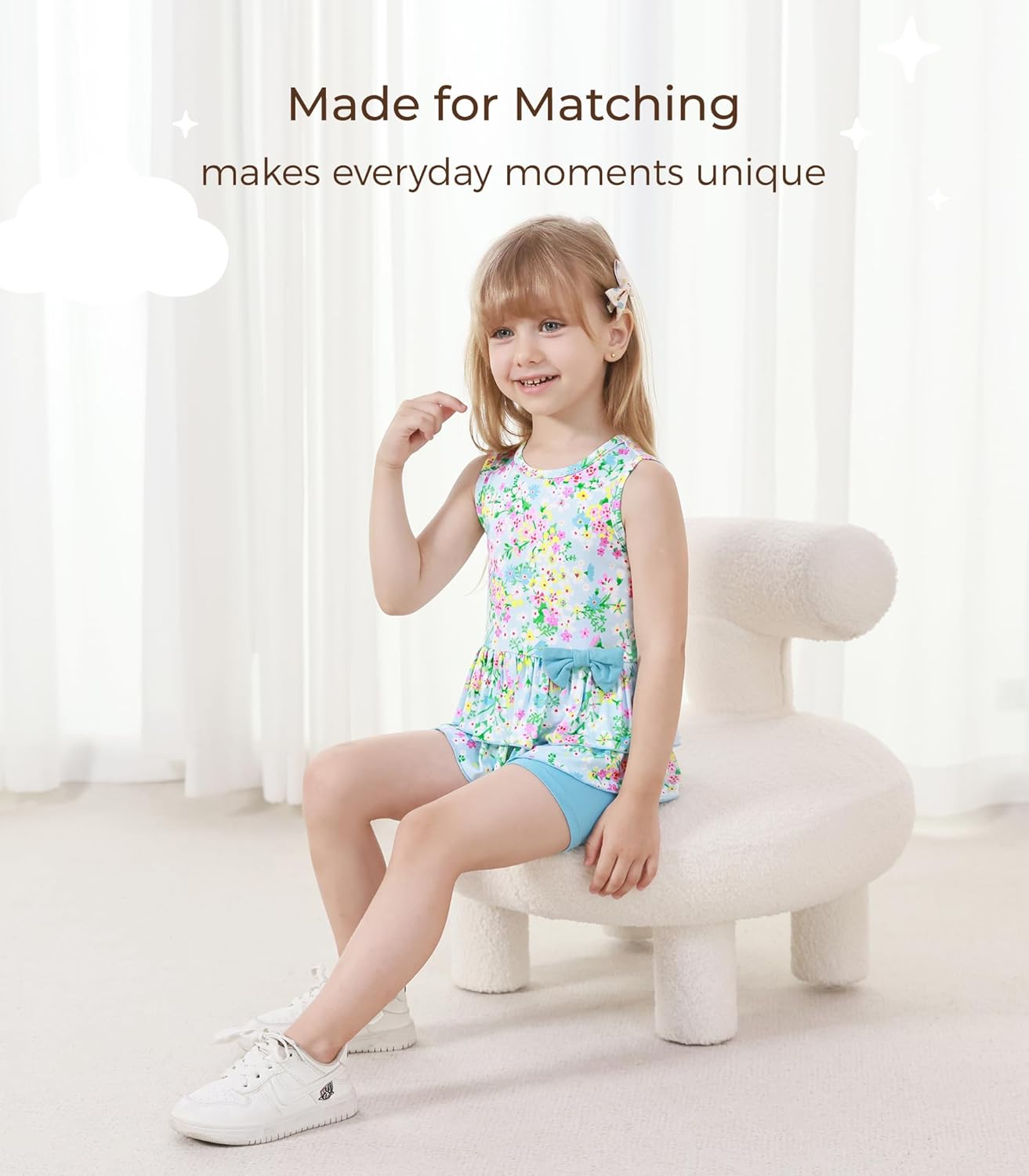 Toddler Girls Summer Outfits Sleeveless Tank Top and Shorts 2-piece Kids Clothes, Viscose Made from Bamboo 2-6Years