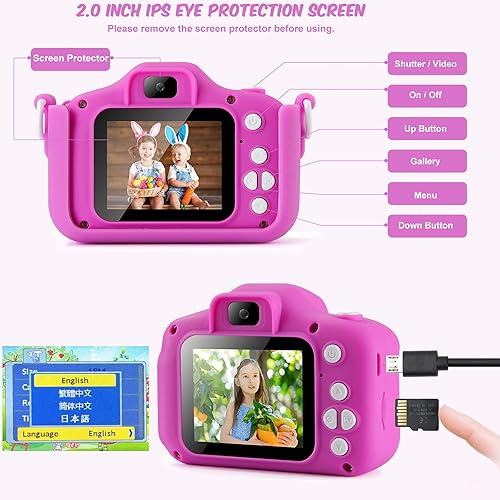Miniatura 5 de Cámara para niños cámara digital para niñas de 20 MP doble 1080 P HD cámara de juguete selfie de dibujos animados regalos de cumpleaños para niños