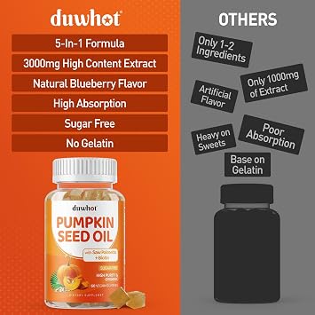 Pumpkin Seed Oil Gummies, Pumpkin Seed Oil Supplements with Saw Palmetto | With Biotin for Skin & Hair Growth, Cold Pressed Pumpkin Seed Extract with Stinging Nettle for Prostate Health
