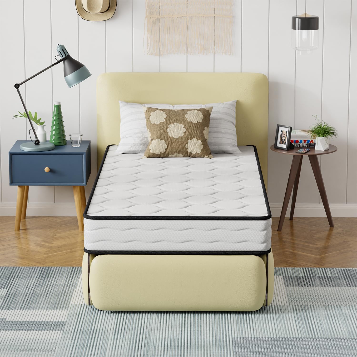 PayLessHere | 8 Inch Twin Mattress | Medium Firm Hybrid Mattress | White | with High-Density Foam and Breathable Cover | Pocket Spring Design, Pressure Relief | Bed in a Box, CertiPUR-US Certified