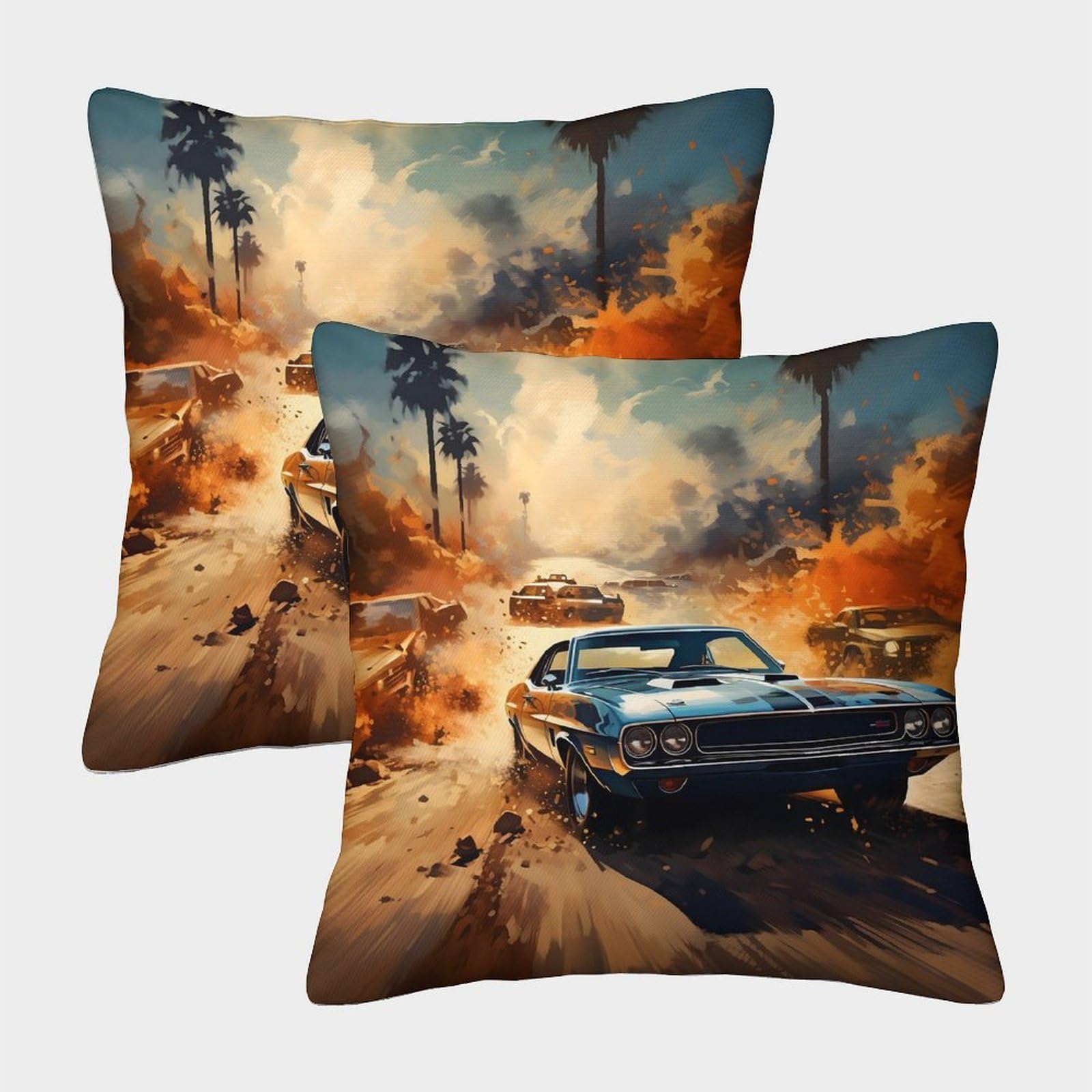 Felasbuid Style Classic Muscle Car—Action-Packed Movie Scene Pillow Covers 2 Pack Cozy Pillowcase Available All Seasons Cushion Case Zippered Decorative For Couch Livingroom 45X45cm