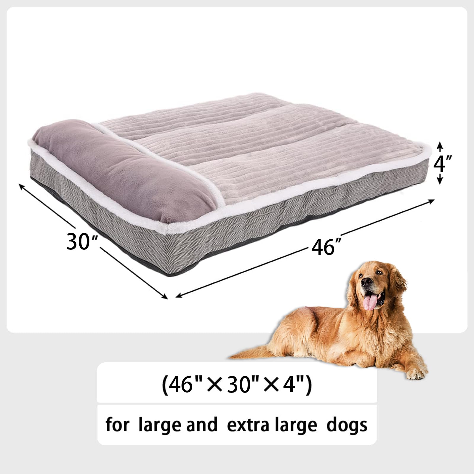 WINDRACING Cama para Perros Grandes, colchón con Almohada para Jaula, sofá Cama para Mascotas, Cama súper Suave para Perros medianos, Jumbo, pequeñas (Gris, XXL:(46 x 30 x 4 Pulgadas)
