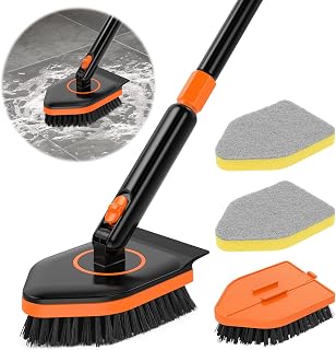 Shower Scrubber Cleaning Brush with 52'' Long Handle, 2 in 1 Tile Tub Cleaner Scrubber Brush - Non Scratch Shower Brush for Cleaning Bathroom Kitchen Toilet Wall Sink Floor