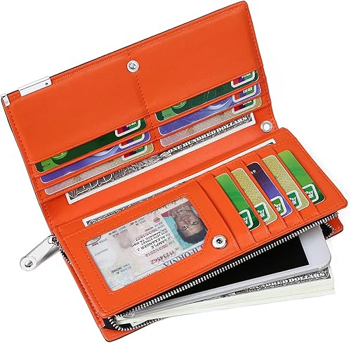 Miniatura 3 de Huztencor Carteras largas para hombre billetera plegable de cuero con bloqueo RFID y cremallera Cartera RFID